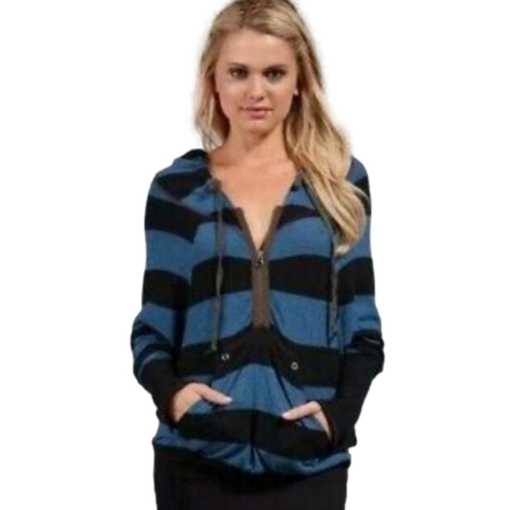 Free People Blue and Black Striped Hoodie